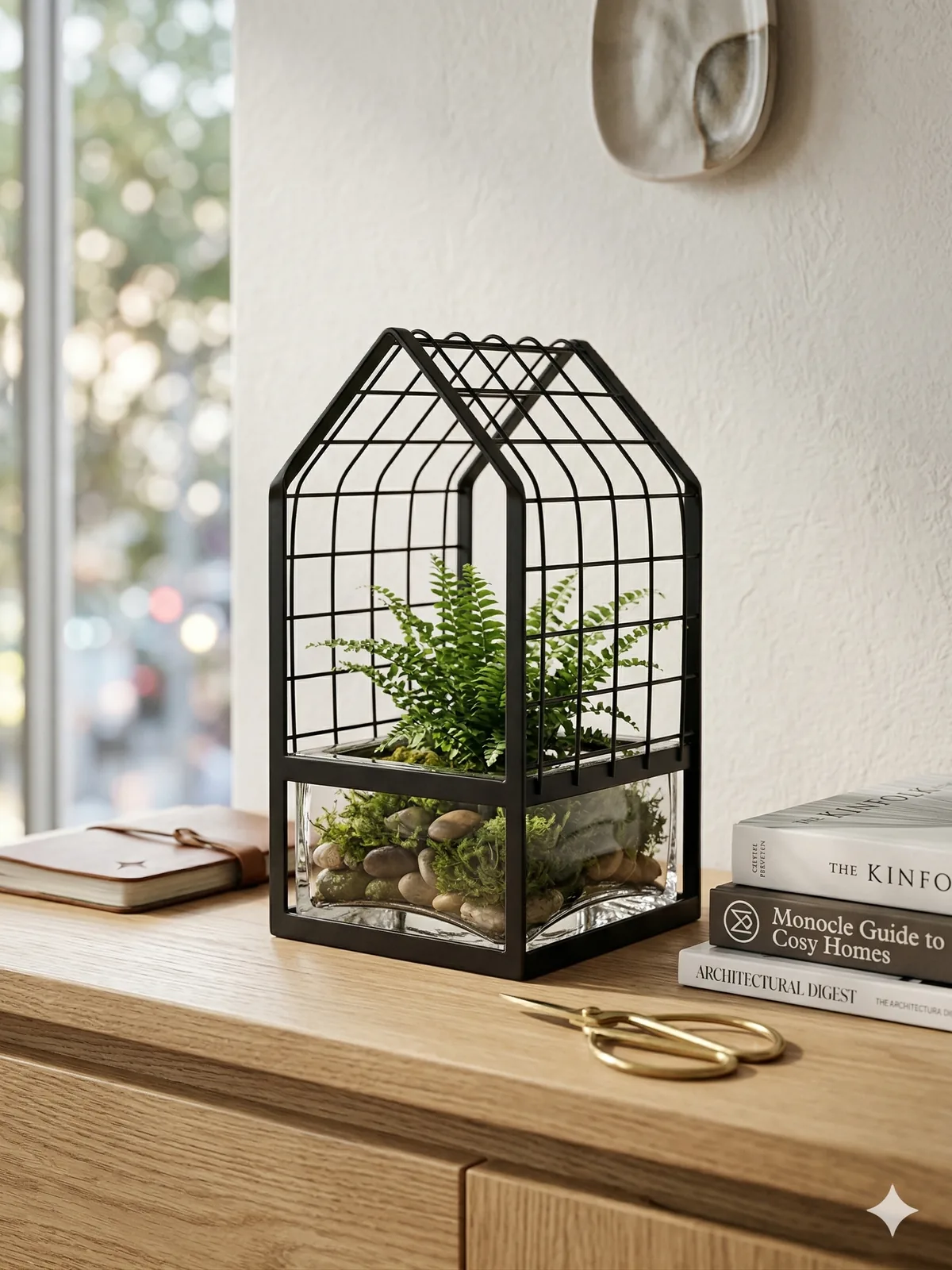 Terrário Casinha de Vidro e Metal no ambiente