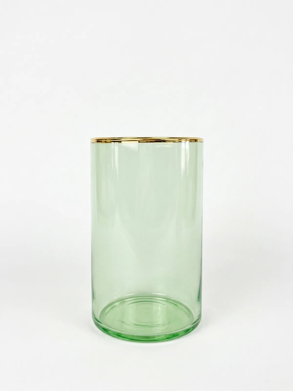 Vaso Cilíndrico de Vidro com Borda Dourada